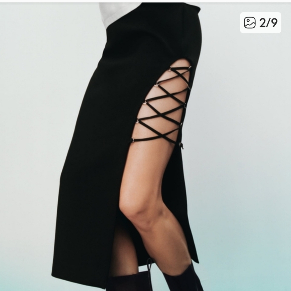 ZARA COLLECTION SIDE CUT OUT Laced Tie Up Pencil Skirt NWT SIZE XL